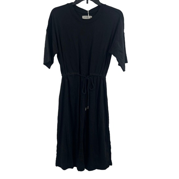 Everlane The Luxe Cotton Tie-Front Tee Dress XS Black New - Picture 1 of 13